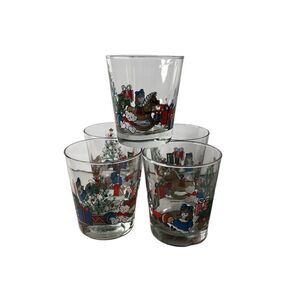 1988 Anchor Hocking Christmas Toys Rocks Highball Glasses Lot Of 5